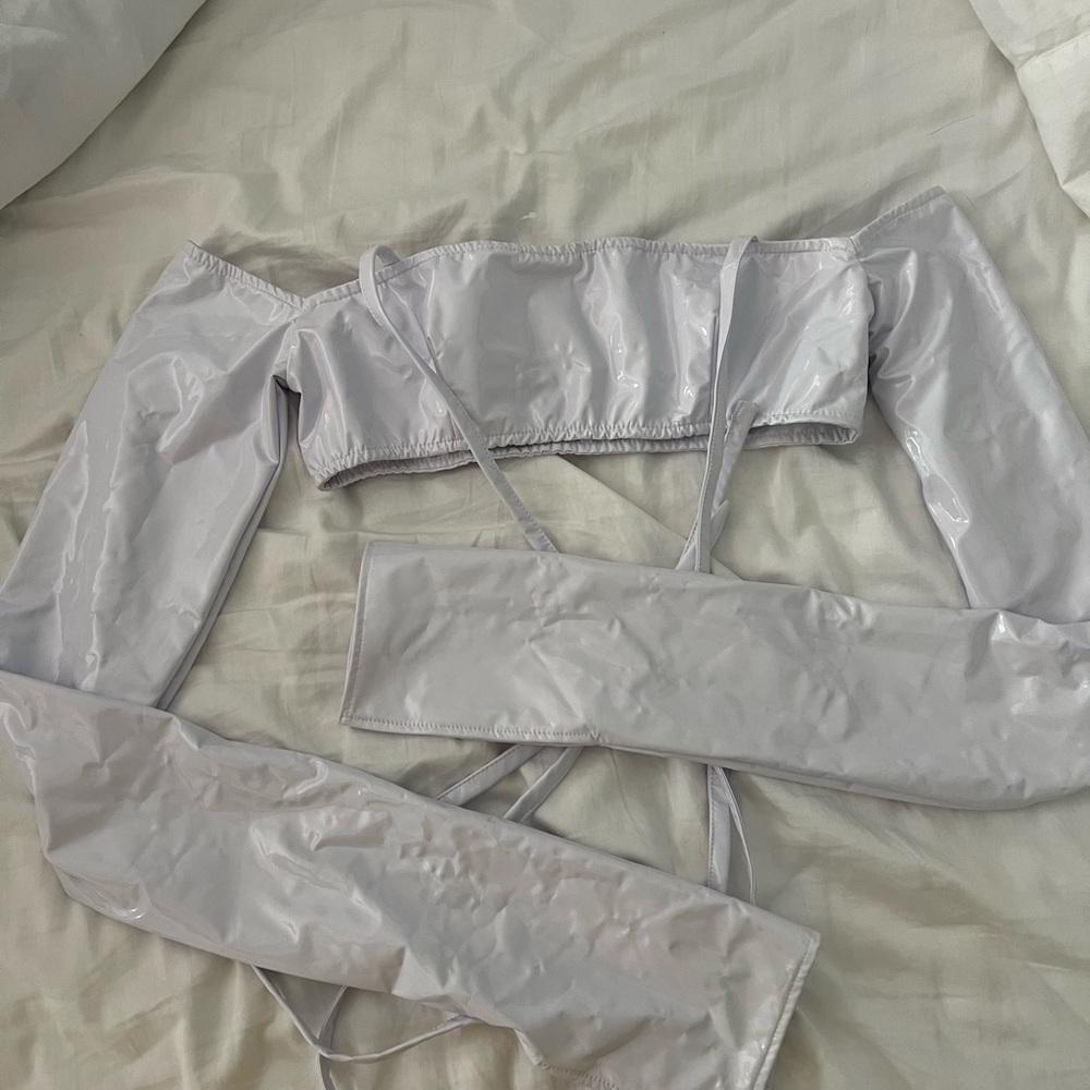LaQuan Smith white vegan leather crop top